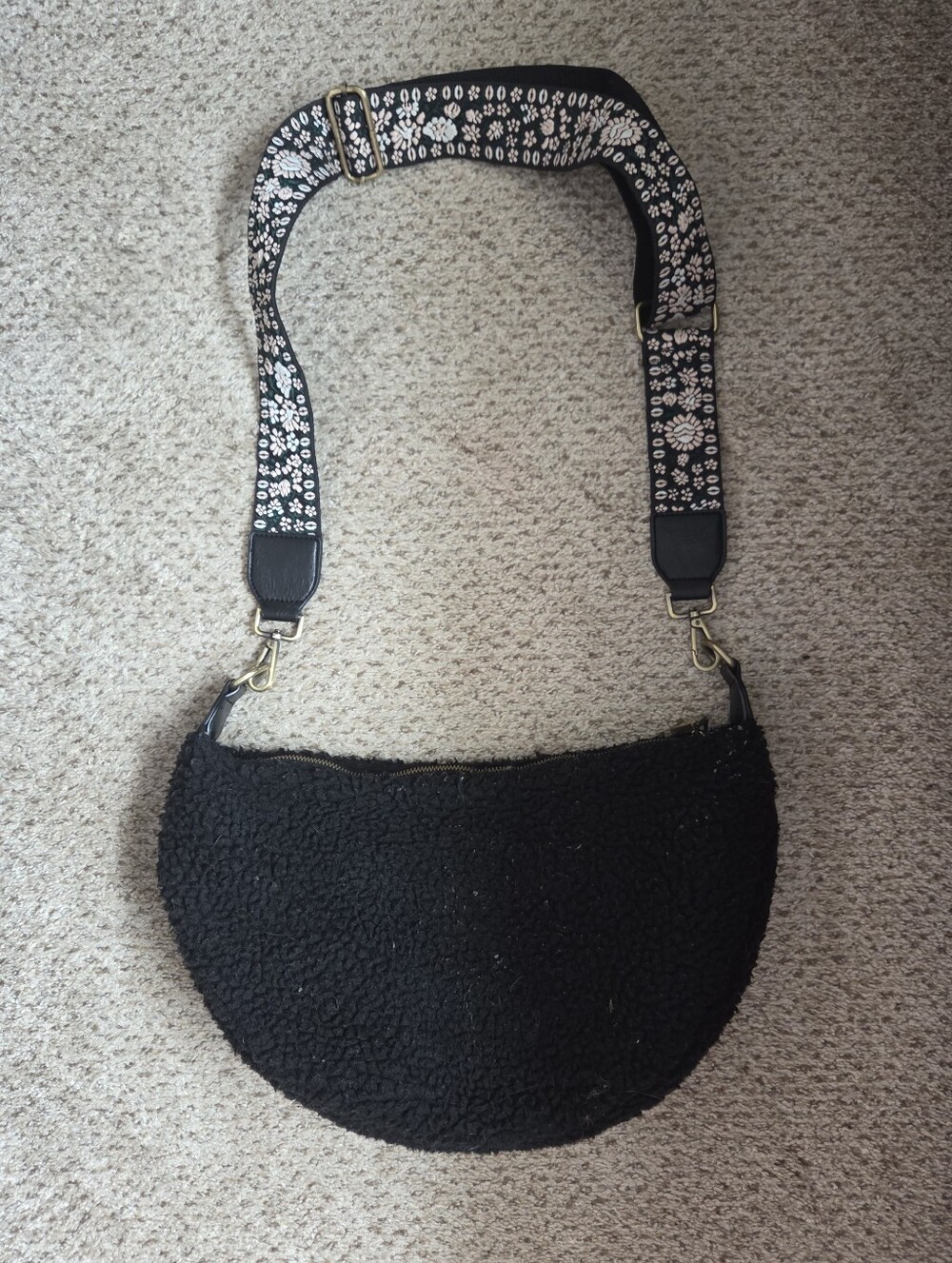 Anthropologie Urban Originals Shearling Crossbody Bag with Floral Strap
